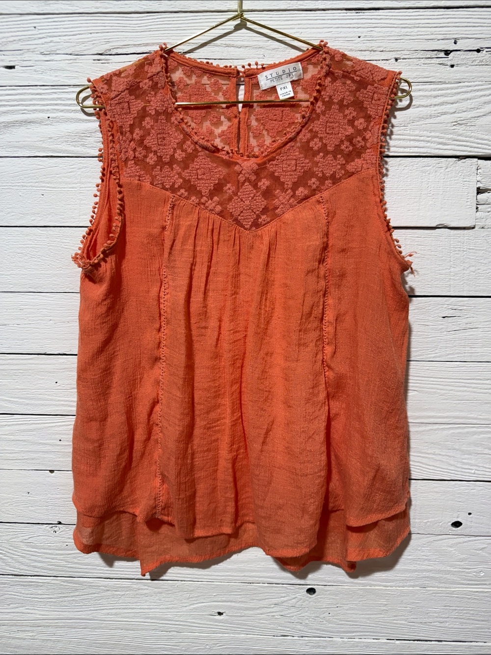 Studio West Coral Lace Yoke Sleeveless Blouse